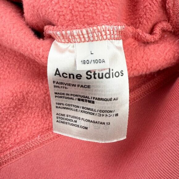 ACNE STUDIOS Fairview Face Sweatshirt Fleece Lined Salmon Pink Unisex Size Large - Picture 5 of 7